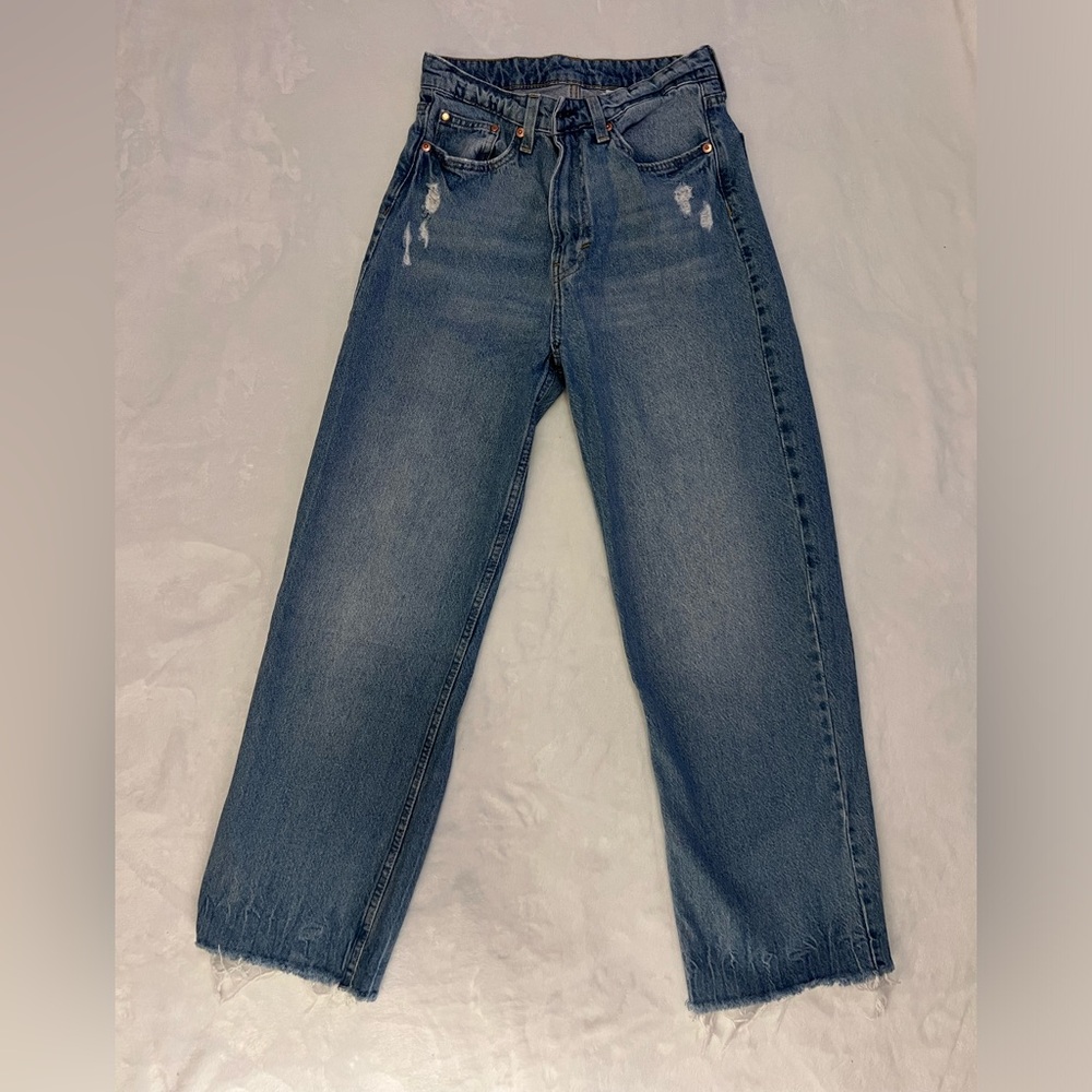 &Denim Light Wash Straight Leg Ankle Jeans
